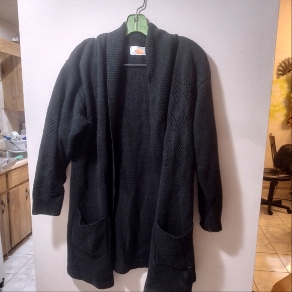 Coral bay long black cartigan sweater size large. - Picture 1 of 5